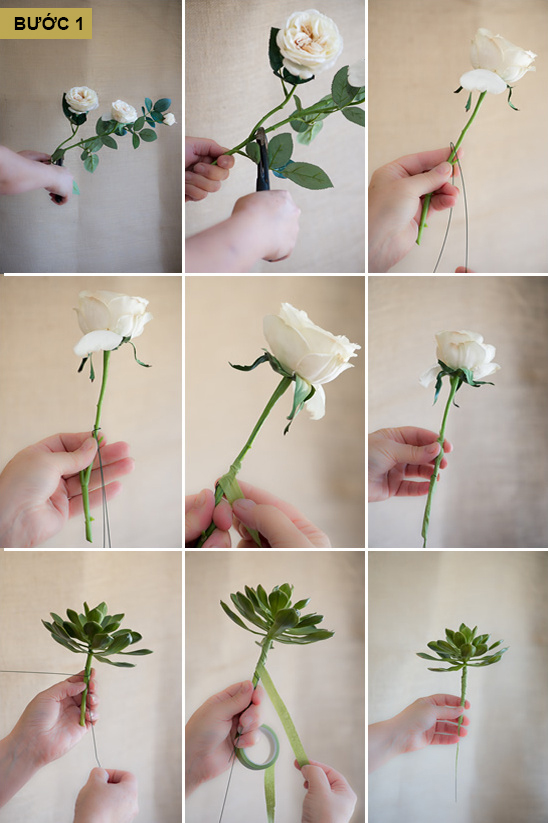 Cách bó hoa cầm tay cô dâu đơn giản sang trọng