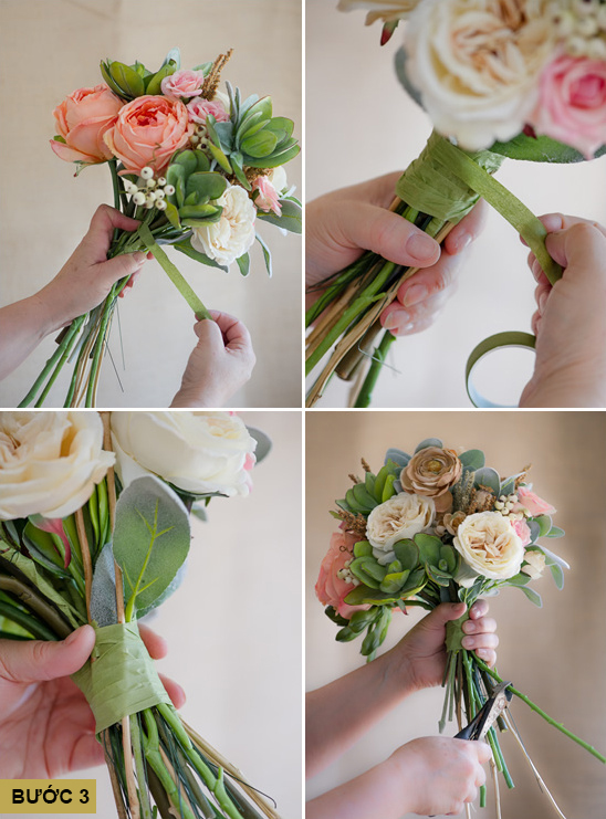 Cách bó hoa cầm tay cô dâu đơn giản sang trọng